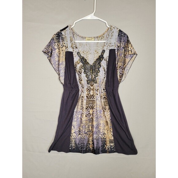 Y2K Butterfly Blouse Top Babydoll Flutter Sleeve Size PM Medium By One World - Picture 5 of 10